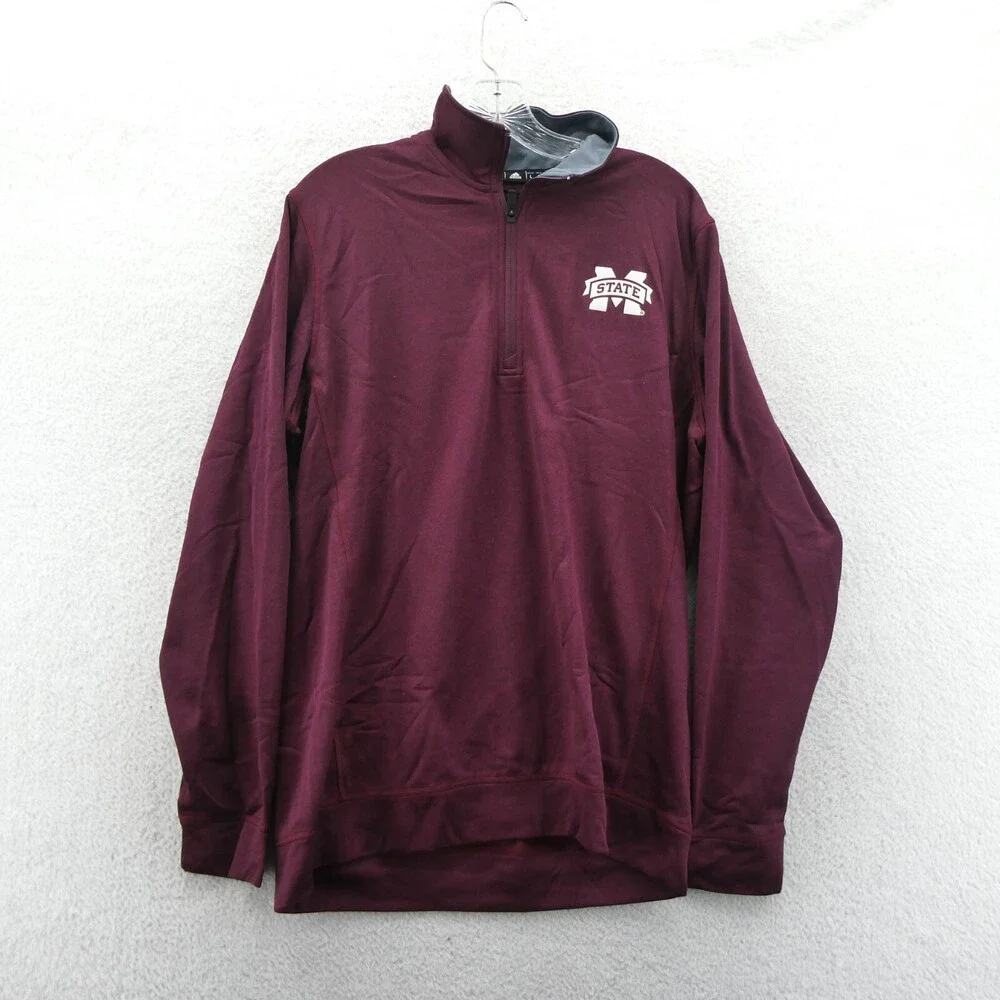 Mississippi State Bulldogs Mens‎ Large Red Adidas 1/4 Zip Fleece Climawarm New